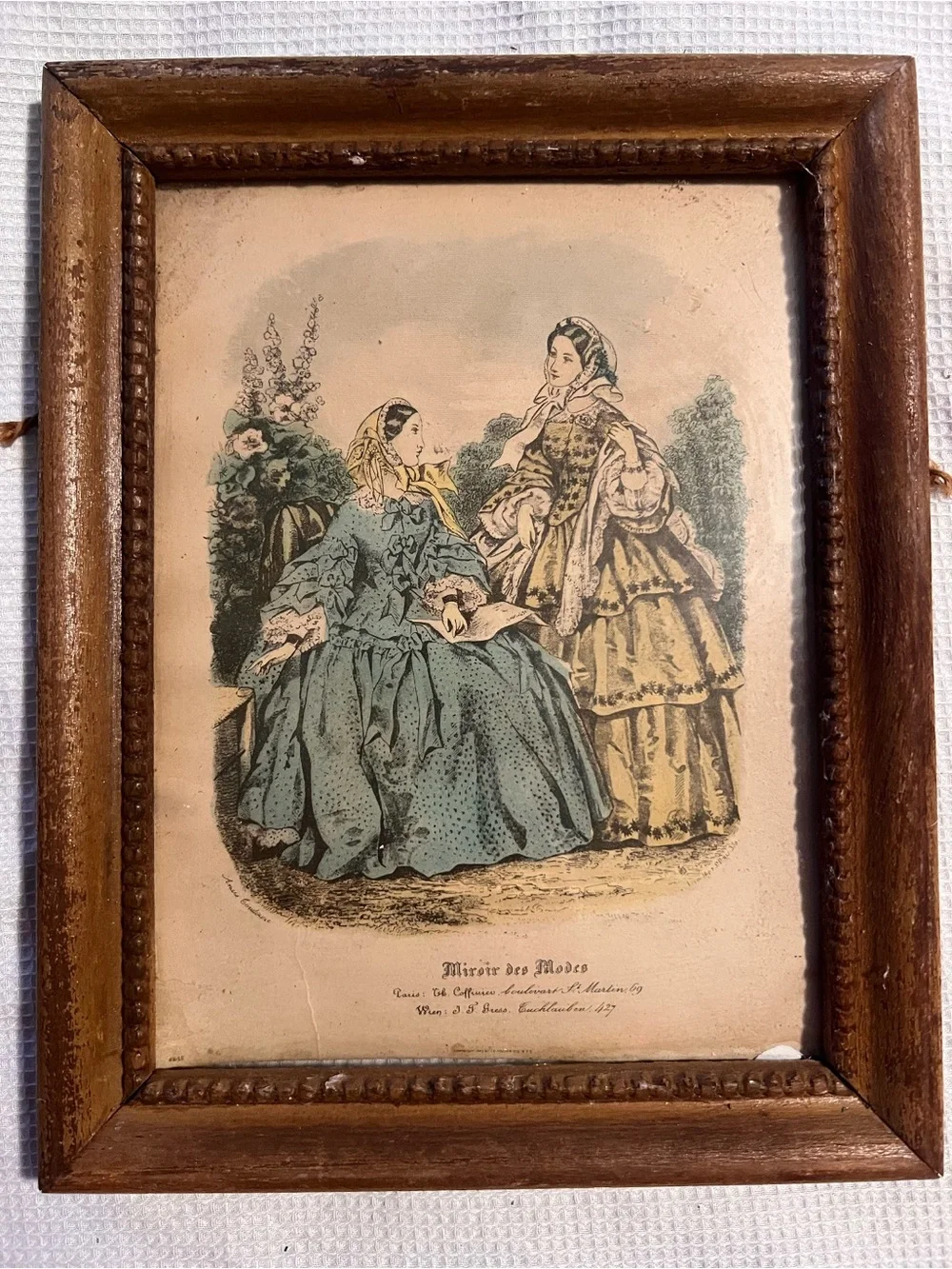 Pair of Antique Miroir des Modes French Fashion Framed Victorian Lithographs